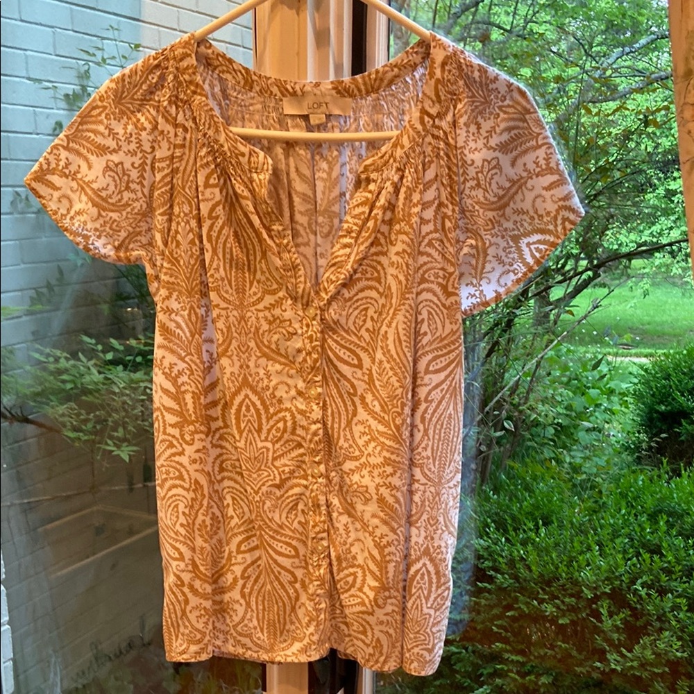 LOFT Women's Paisley Print Top - Brown and White